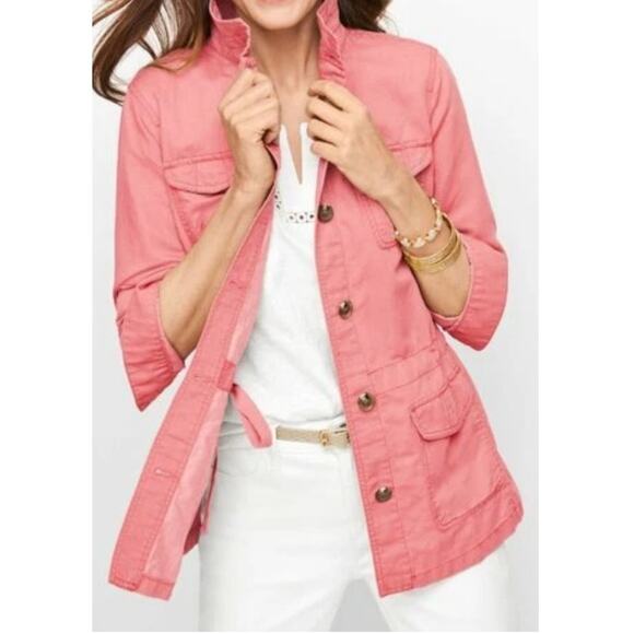 Talbots Medium Pink Utility Zip Jacket Casual Drawstring cotton linen lyocell - Picture 1 of 11